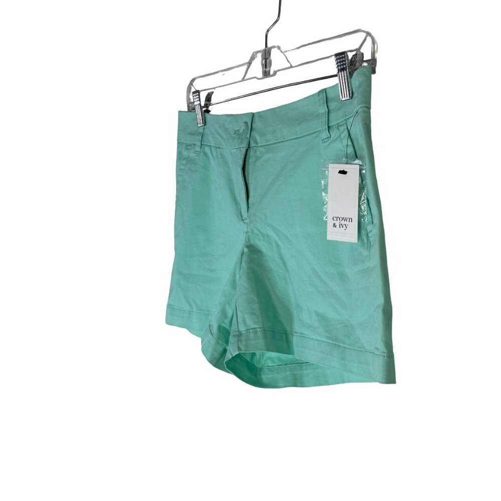 Crown & Ivy Chino Shorts Womens 4P Mint Cielo Teal Cotton Stretch Petite New Tag - Picture 6 of 14